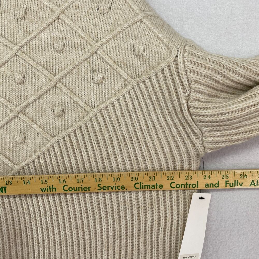 CALVIN KLEIN Sweater Womens S Popcorn Yoke Ribbed Mock Jumper Pullover Beige NEW - Picture 11 of 13